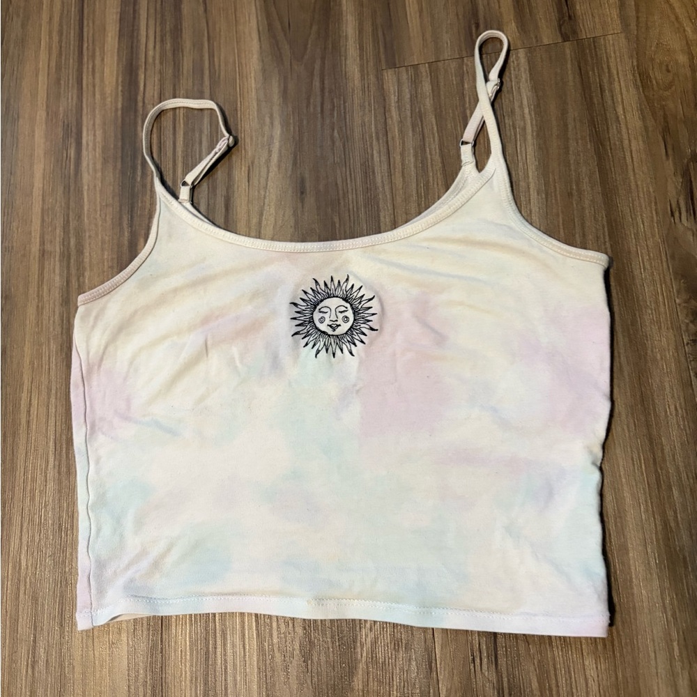Sun Graphic Pastel Tie-Dye Cropped Cami Top